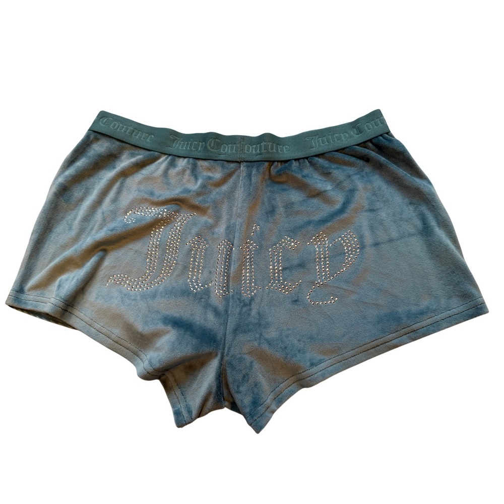 Juicy Couture Velour Sleep Shorts Womens Medium Teal Excellent Rhinestone Y2K